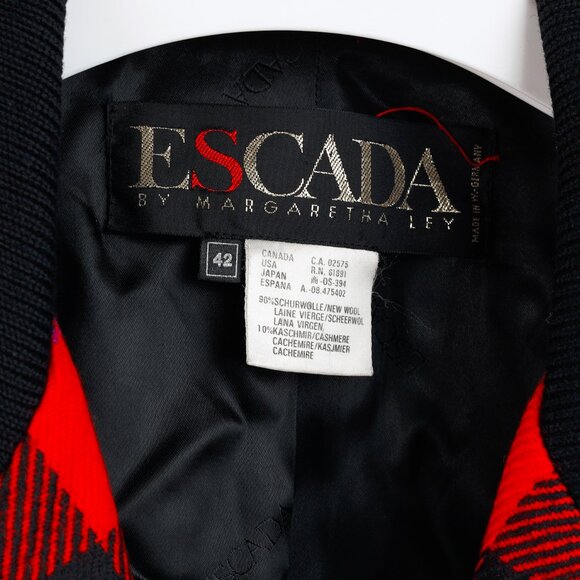 Escada Vintage Red Tartan Single Breasted Tailored Blazer - Picture 7 of 9